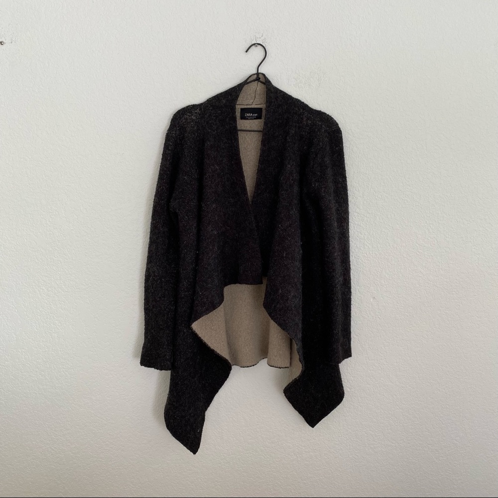 ZARA Women’s Medium Gray Open Draped Wool Cardigan Sweater